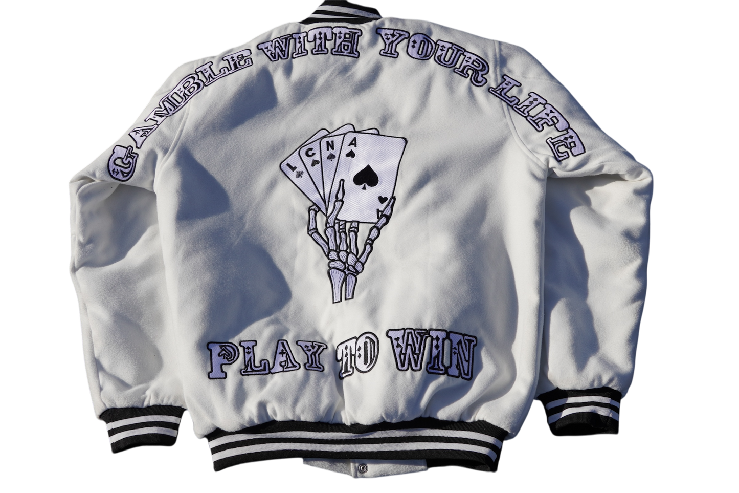 Gamble With Your Life Varsity Jacket (White)